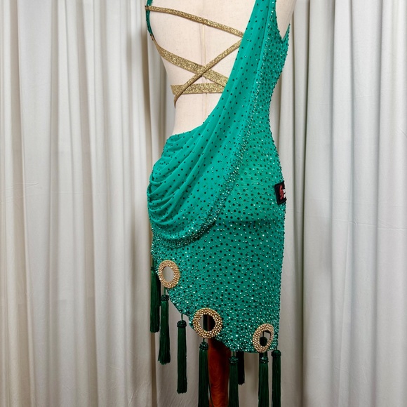 Latin Ballroom Green Dress - Picture 7 of 8